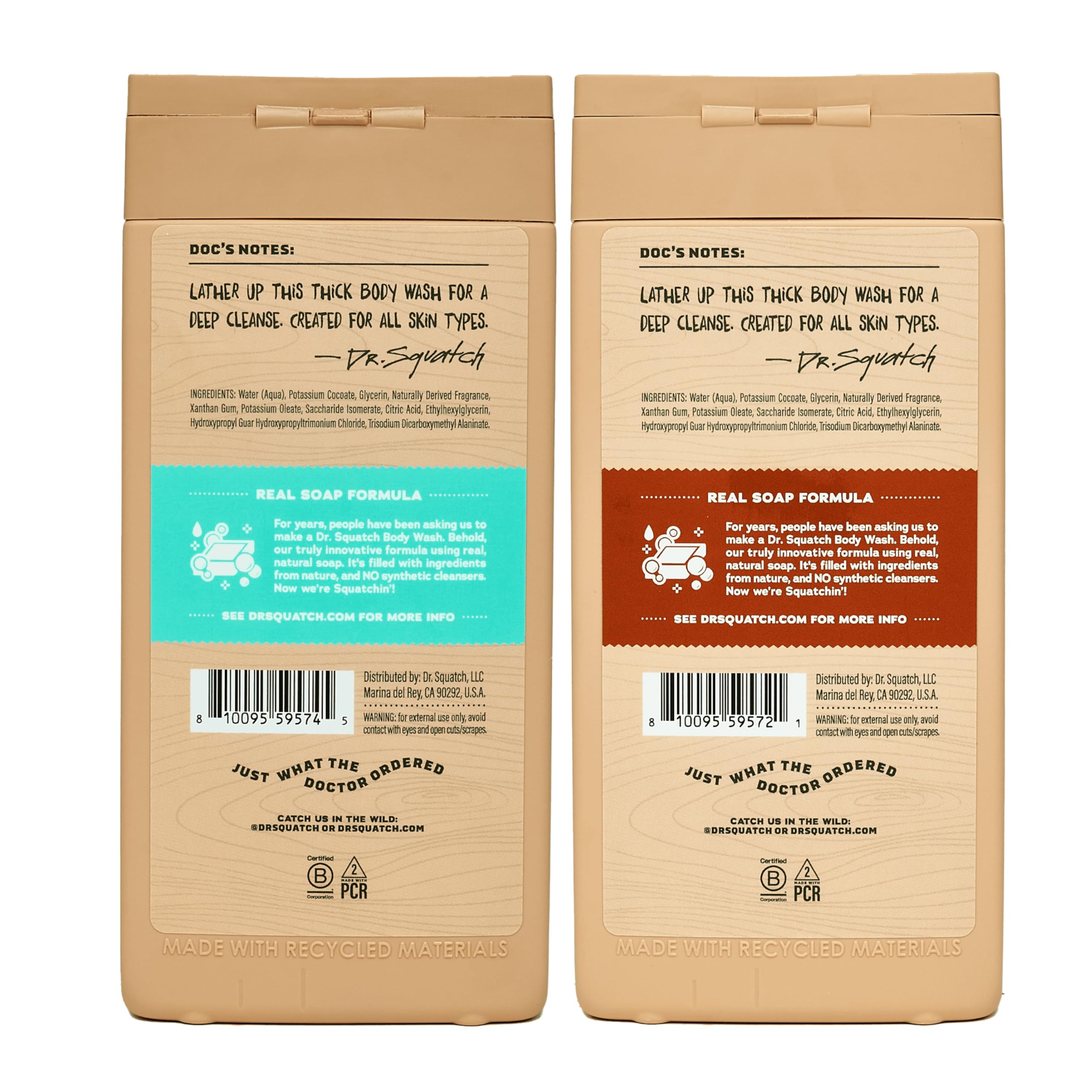 Dr. Squatch NEW Natural Body Wash for Men - Non-Exfoliating - Coconut Castaway + Wood Barrel Bourbon (14 oz, 2 Pack)